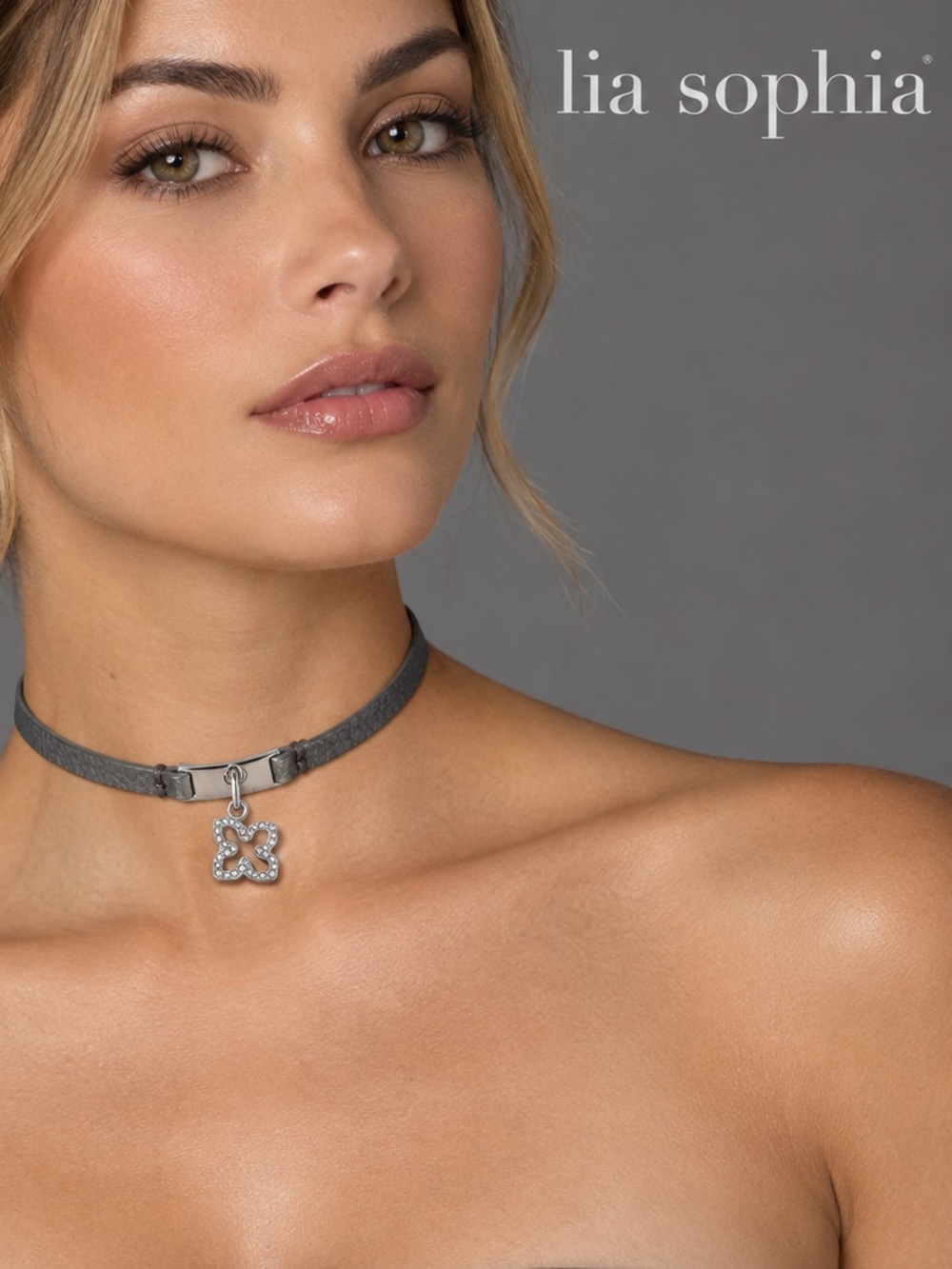 Lia Sophia Gray Choker with Crystal Clover Charm